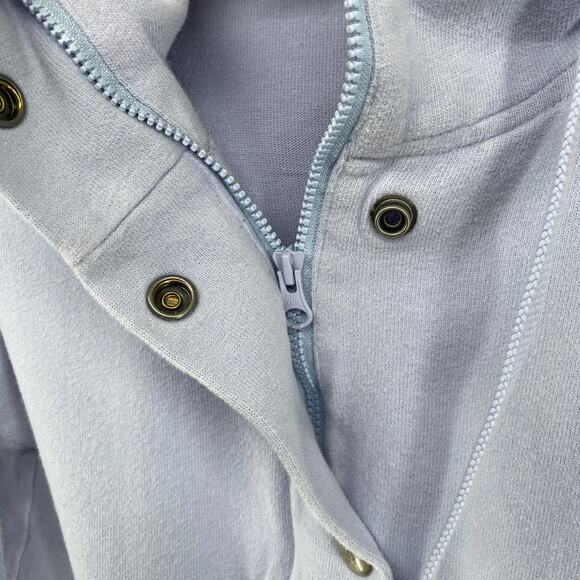 EILEEN FISHER Jacket PS Heavy Brushed Organic Cotton Hoodie Snap Front Blue VTG - Picture 6 of 11